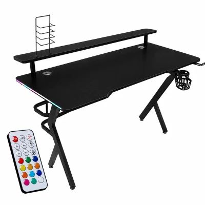 KIK KX2638 Herní stůl LED RGB, nástavec na monitor 120 x 60 cm, dálkové ovládání, černý