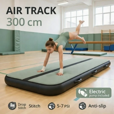 KIK KX2784_1 Gymnastická podložka Air Track 300 x 100 x 10 cm, khaki