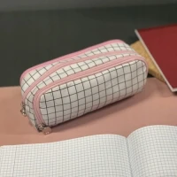 Maaleo 24514 Trojitý školský puzdro 3 v 1 s kockovaným vzorom, bielo-ružové