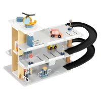 ECOTOYS 1088 Dřevěná 3 patrová garáž s výtahem - auta, helikoptéra, automyčka