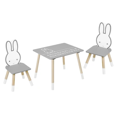 Ricokids RC-847 Dětský dřevěný stůl se 2 židličkami, králíček