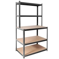 Humberg HR-855 Kovový regál s pracovním stolem 180 x 100 x 60 cm, černý