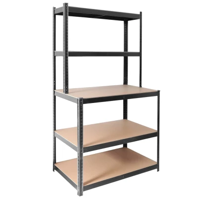 Humberg HR-855 Kovový regál s pracovným stolom 180 x 100 x 60 cm, čierny