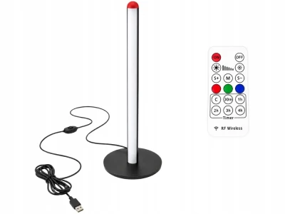 Verk 12424 LED RGB stojaca lampa, 7 farieb, diaľkové ovládanie, USB, 50 cm, čierna