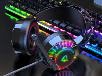 Verk 06357 Herné káblové slúchadlá s mikrofónom 7.1, RGB, USB, čierne