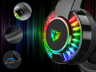 Verk 06357 Herné káblové slúchadlá s mikrofónom 7.1, RGB, USB, čierne