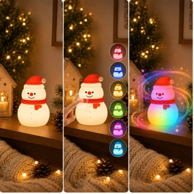 Verk 12412 Silikónová LED nočná lampička, USB, 3 režimy svietenia, snehuliak