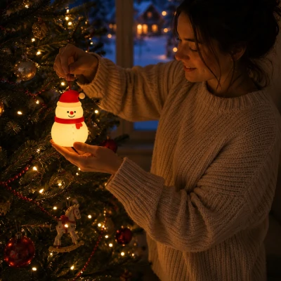 Verk 12412 Silikónová LED nočná lampička, USB, 3 režimy svietenia, snehuliak