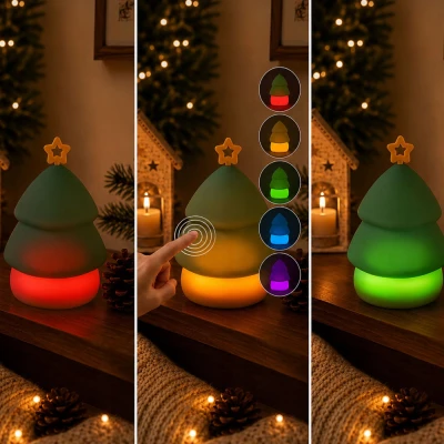 Verk 12413 LED noční lampička silikonová, USB, 3 režimy svícení, stromeček