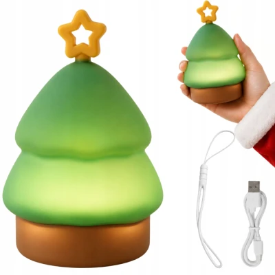 Verk 12413 LED noční lampička silikonová, USB, 3 režimy svícení, stromeček