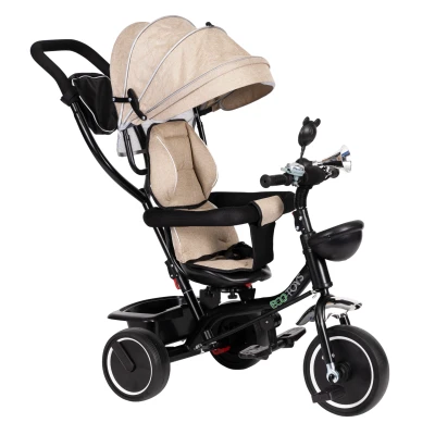 ECOTOYS JM-066-9 Trojkolka s otočným sedadlom a strieškou, béžová