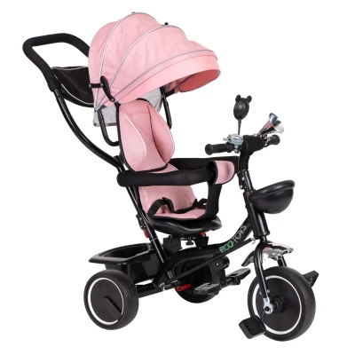 ECOTOYS JM-066-9 Tříkolka s otočným sedadlem a stříškou, růžová