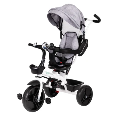 ECOTOYS JM-322 GREY Trojkolka s 360° otočným sedadlom a strieškou, sivá