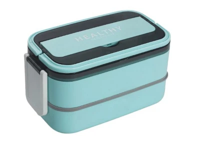 Verk 07328 Dvoupatrový svačinový box s přihrádkami a příborem 1400 ml, modrý