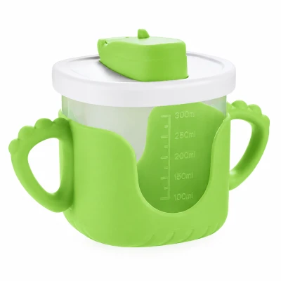 Verk 07331 Detský pohárik so silikónovými uchami a slamkou, 300 ml, zelený