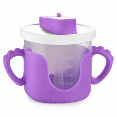 Verk 07331 Detský hrnček so silikónovými uškami a slamkou, 300 ml, fialový