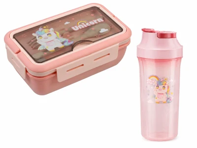 Verk 07334 Dětský svačinový set - box s příbory 1100 ml, láhev 500 ml, růžový