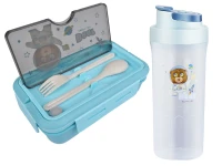 Verk 07334 Dětský svačinový set - box s příbory 1100 ml, láhev 500 ml, modrý