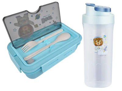 Verk 07334 Dětský svačinový set - box s příbory 1100 ml, láhev 500 ml, modrý