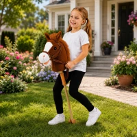 LEAN Toys 30980 Kôň na tyči so zvukmi a kolieskami, Hobby Horse, hnedý, 100 cm