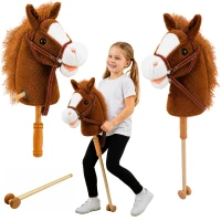 LEAN Toys 30980 Kôň na tyči so zvukmi a kolieskami, Hobby Horse, hnedý, 100 cm