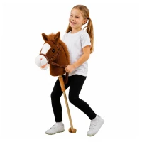 LEAN Toys 30980 Kôň na tyči so zvukmi a kolieskami, Hobby Horse, hnedý, 100 cm
