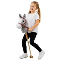 LEAN Toys 30981 Kôň na tyči so zvukmi a kolieskami, Hobby Horse, 100 cm, sivý