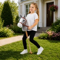 LEAN Toys 30981 Kôň na tyči so zvukmi a kolieskami, Hobby Horse, 100 cm, sivý