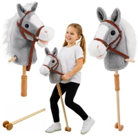 LEAN Toys 30981 Kôň na tyči so zvukmi a kolieskami, Hobby Horse, 100 cm, sivý