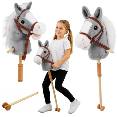 LEAN Toys 30981 Kôň na tyči so zvukmi a kolieskami, Hobby Horse, 100 cm, sivý