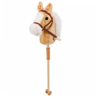 LEAN Toys 30982 Kôň na tyči so zvukmi a kolieskami, Hobby Horse, 100 cm, béžový