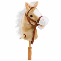 LEAN Toys 30982 Kůň na tyči se zvuky a kolečky, Hobby Horse, 100 cm, béžový