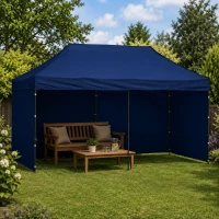 LEAN 29334 Záhradný stan s nožnicovým rámom 3 x 6 m, 3 bočné steny, modrý