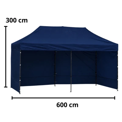 LEAN 29334 Záhradný stan s nožnicovým rámom 3 x 6 m, 3 bočné steny, modrý