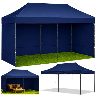 LEAN 29334 Záhradný stan s nožnicovým rámom 3 x 6 m, 3 bočné steny, modrý