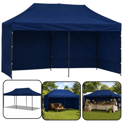 LEAN 29334 Záhradný stan s nožnicovým rámom 3 x 6 m, 3 bočné steny, modrý