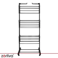 Zortiva 27129 Skládací sušák na prádlo na kolečkách 178 cm, 3 úrovně, černý