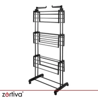 Zortiva 27129 Skládací sušák na prádlo na kolečkách 178 cm, 3 úrovně, černý