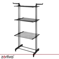 Zortiva 27129 Skládací sušák na prádlo na kolečkách 178 cm, 3 úrovně, černý
