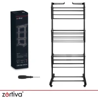 Zortiva 27129 Skládací sušák na prádlo na kolečkách 178 cm, 3 úrovně, černý