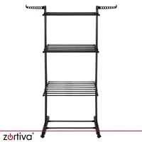 Zortiva 27129 Skládací sušák na prádlo na kolečkách 178 cm, 3 úrovně, černý