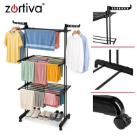 Zortiva 27129 Skládací sušák na prádlo na kolečkách 178 cm, 3 úrovně, černý