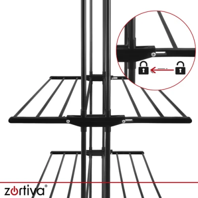 Zortiva 27129 Skládací sušák na prádlo na kolečkách 178 cm, 3 úrovně, černý