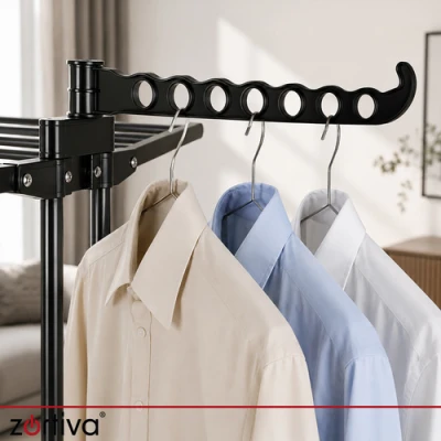 Zortiva 27129 Skládací sušák na prádlo na kolečkách 178 cm, 3 úrovně, černý