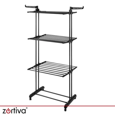 Zortiva 27129 Skládací sušák na prádlo na kolečkách 178 cm, 3 úrovně, černý
