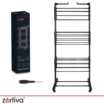 Zortiva 27129 Skládací sušák na prádlo na kolečkách 178 cm, 3 úrovně, černý