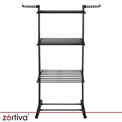 Zortiva 27129 Skládací sušák na prádlo na kolečkách 178 cm, 3 úrovně, černý