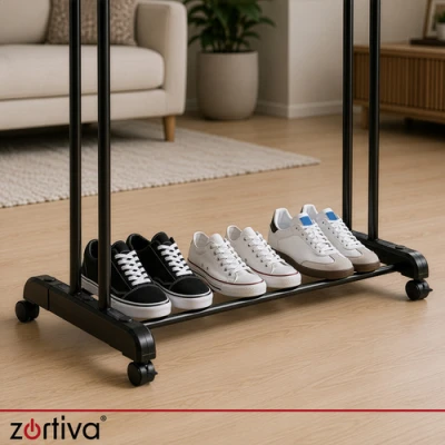 Zortiva 27129 Skládací sušák na prádlo na kolečkách 178 cm, 3 úrovně, černý