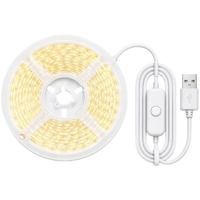 Verk 12463 LED pásek s vypínačem 5 m, USB 5 V, samolepicí, studená bílá