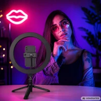 Verk 12485 LED RGB prstencová lampa s držákem na telefon, 10 W, USB, regulace jasu